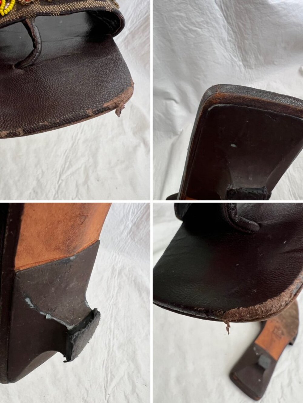 Vintage Fendi sandals kitten heel 7 brown leather fruit beaded zucca jacquard - Picture 10 of 12